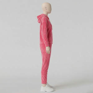 Women's 100% Cotton Velour Embroidered Streetwear Tracksuit 2-Piece Long <b>Set</b> Zipper Hoodie Skinny Fit All Seasons Custom Design - Product Image 2