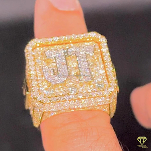 Luxury JT Moissanite Diamond Ring Custom Letter Hip Hop Ring Gold Plated Iced Out Jewelry Fashion Bling Ring For Men Women - Product Image 1
