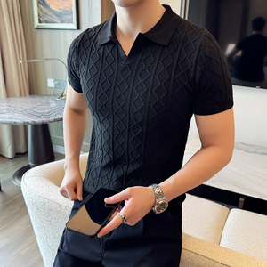 เสื้อโปโลผู้ชายแบบสวมใส่สบายสำหรับฤดูใบไม้ร่วงและฤดูหนาว ทรงเข้ารูป แขนสั้น คอปกพับได้ ถักทออย่างประณีต - Product Image 2