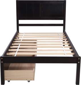 Traditional Design Solid <b>Wood</b> Twin Size Platform <b>Bed</b> & Walnut Finish Trundle Walnut Finish <b>Wood</b> <b>Bed</b> Frame with Trundle - Product Image 5