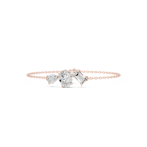 Bracelet en diamants multi-formes en or rose massif 9K 10K 14K 18K avec diamants CVD de laboratoire VVS DEF, tailles ovale, poire et émeraude, trois pierres - Product Image 6
