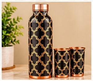 Juego de Botella de Agua Metálica con Diseño de Plumas Bohemias y Dos Vasos de Cobre, Portátil, Ecológico, para Viajes - Product Image 3