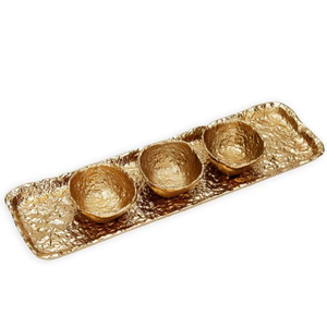 Plateau de service doré à trois compartiments avec un design texturé élégant pour table à manger moderne et décoration intérieure - Prix de gros - Product Image 1