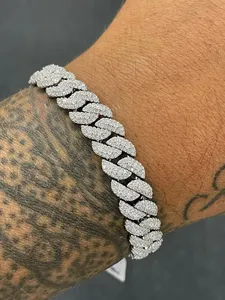 Bracelet chaîne cubaine pour homme en argent plaqué, 10 mm, avec micro-incrustation de diamants taille brillant, style hip-hop, 8 pouces - Product Image 4