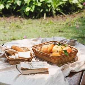 Rattan Serving <b>Tray</b>, Square Woven Fruit Basket with Open-Loop Rim, Decorative <b>Tray</b> for <b>Kitchen</b>, Bread & Picnic Serving - Product Image 2