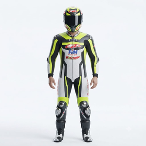 Combinaison de course premium Ramaha pour homme, 1 pièce, en cuir de vache véritable/cuir de kangourou, style MotoCP, combinaison de course sur circuit, niveau de protection 2 - Product Image 1