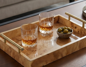 Plateau de service en bois ACME de qualité supérieure avec poignées métalliques, forme rectangulaire, finition brute, usage résidentiel, cadeaux de mariage et hôtels - Product Image 3