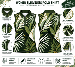 Polo sin Mangas para Mujer, Personalizado OEM, 100% Poliéster, Tejido Transpirable, Estilo Casual para Golf, Cierre con Botones - Product Image 3