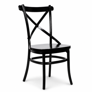 Classic <b>Black</b> Wooden Cross Back <b>Dining</b> <b>Chair</b> Solid Wood Bistro Restaurant <b>Chair</b> with Curved Frame and Ring Footrest - Product Image 2