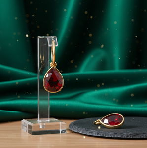 ต่างหูทรงลูกแพร์ประดับโกเมนไฮโดร ยาว 5 นิ้ว ต่างหูแบบโดดเด่น เงินแท้ 925 ชุบทอง 18K เครื่องประดับงานแต่งงาน ราคาขายส่ง - Product Image 4