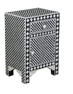 Elegante mesita de noche con incrustaciones de hueso, diseñada con arte tradicional y estructura de madera de primera calidad para interiores con estilo. - Product Image 6