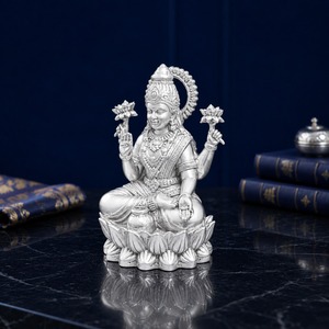 Idole Laxmi en laiton plaqué argent 999, 100% laiton, 2,5x2x3,5cm, 26g, décoration religieuse moderne pour la maison, Diwali, Puja Murti, cadeau - Product Image 5