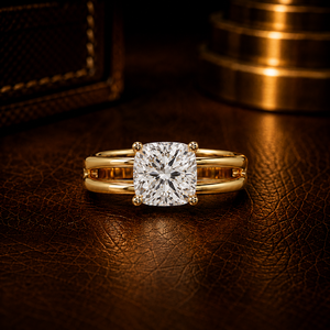 Anillos de Boda Personalizados de Oro Puro de 14K con Diamante Cultivado en Laboratorio de 2.00 Ct con Corte Cojín, Certificado IGI, Anillos de Compromiso de Tallo Ancho - Product Image 1