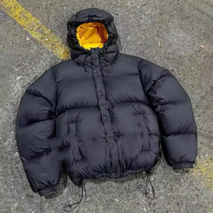 <b>White</b> Hooded Down <b>Puffer</b> <b>Jacket</b> Unisex Casual Winter Short Zipper Closure Thick Loose Fit Windproof Solid Color Polyester Shell - Product Image 3