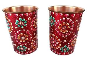 Gobelet à eau en cuivre peint en rouge, motif pétale de lotus, verre à boire multicolore design, tasse décorative réutilisable, cadeau - Product Image 4
