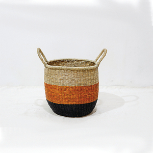 Woven Rustic Circle <b>Seagrass</b> Eco-Friendly Plant <b>Basket</b> Storage <b>Laundry</b> Hamper with Handles - Product Image 1