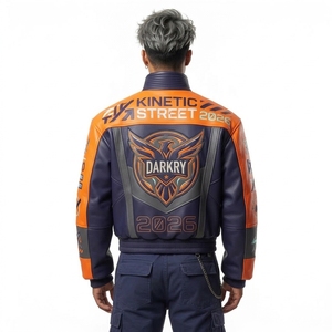 Blouson Bomber en Cuir Kinétique Orange et Violet pour Homme avec Patch Emblème Aigle, Col Rembourré, Style Cyberpunk Racing Streetwear - Product Image 2