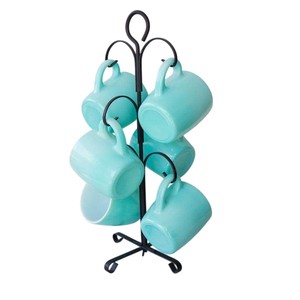 ที่วางแก้วเหล็กสีดำ ที่จัดระเบียบในครัว สำหรับแก้ว 6 ใบ ทำจากโลหะ ดีไซน์เชือกถักแบบคลาสสิก ช่วยประหยัดพื้นที่สำหรับจัดเก็บแก้ว - Product Image 5