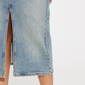 Jupe midi taille haute pour femme en denim respirant, avec fermeture boutonnée et zippée, style décontracté, fendue, coupe naturelle, prix usine - Product Image 3