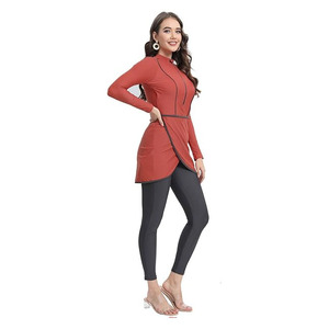 Trajes de Baño Islámicos Modestos para Mujer al por Mayor OEM, Burkini de Corte Alto con Estampado, Conjunto de 2 Piezas de Spandex/Poliéster Transpirable con Cuello Redondo Frontal - Product Image 2