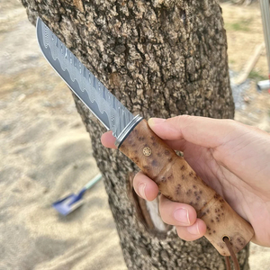Cuchillo de Camping de Acero de Damasco de Alta Dureza con Mango de Madera de Ciprés Bamboo Cliff, Cuchillo Utilitario Multifuncional Portátil y Afilado para Exteriores - Product Image 1