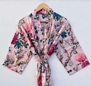 Bata Kimono de Manga Larga con Cuello en V 100% Algodón, Estampado Selva, Ropa de Dormir de Verano Suave, Talla Única - Product Image 2