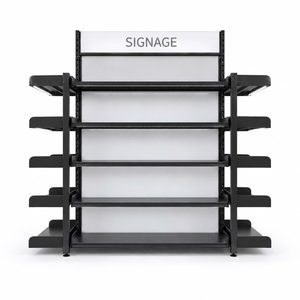 Estantería Metálica de 5 Niveles Newtek Negra para Supermercado, Góndola de Doble Cara, Expositor Independiente, Estantes Personalizables, Diseño Moderno - Product Image 1