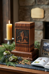 Custom Wooden Memorial Urn Engraved Cremation <b>Keepsake</b> <b>Box</b> Nature Hiking Design for Remembrance Gift - Product Image 3