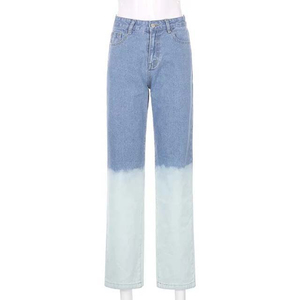 Jeans de Mujer de Corte Regular en Dos Colores Lisos, Pantalones Casuales de Mezclilla con Bolsillos Laterales, 100% Algodón, Rectos, Transpirables, Bordados - Product Image 1
