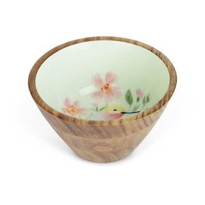 Bols de service en bois d'acacia pour la cuisine et la table à manger, bols décoratifs en bois imprimés, bols pour collations et desserts, imprimé floral vert - Product Image 5