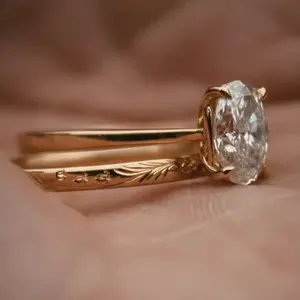 1.3CT Brilliant Cut Moissanite Engagement Bridal Gift Ring Set 14K <b>Yellow</b> Gold Plated Sterling Silver Prong Setting Romantic - Product Image 5