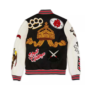Veste de style streetwear pour homme, noire et blanche, avec patch brodé, logo Street Veteran, col rabattu, fermeture éclair - Product Image 2