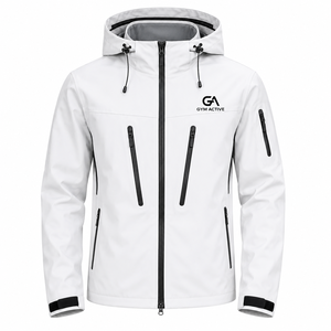 Veste d'hiver à capuche en toile de polyester pour homme GYM ACTIVE, coupe-vent, avec fermeture éclair, poche avant, col montant, imprimé sérigraphié - Product Image 1