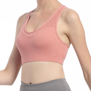 New Design Women's Yoga Sports Bra High Support Breathable V-neck Front Logo Spandex/Polyester Removable Pads Backless - Product Image 2