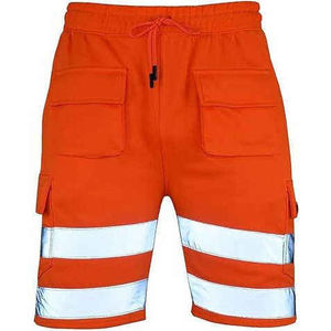 Shorts de travail pour hommes personnalisés, haute visibilité, solides, vintage, imperméables, écologiques, avec taille élastique et bandes réfléchissantes de sécurité - Product Image 1