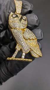Colgante de moissanita con diseño de búho de dibujos animados, amuleto para amantes de las aves, chapado en oro, plata de ley 925, joyería fina, colgantes y amuletos - Product Image 2