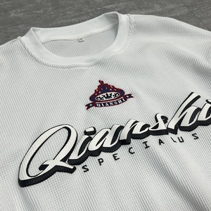 Heavyweight Drop Shoulder Oversized <b>Shirt</b> Custom Puff Printed <b>Waffle</b> T <b>Shirts</b> High Quality 100% Cotton Long Sleeve T <b>Shirt</b> - Product Image 4