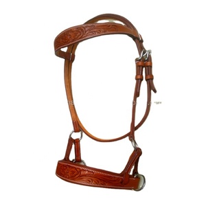 Bride de cheval occidentale sans rail, en cuir de bovin importé d'italie, accessoire en acier inoxydable - Product Image 1