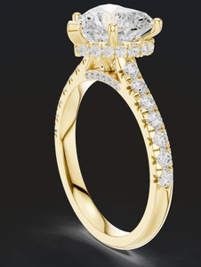 Anillo de Compromiso y Boda Elegante de Lujo con Diamantes Pavé y Halo Oculto, en Oro Sólido de 14K con Certificación IGI, en Forma de Corazón - Product Image 1