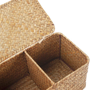Small Rectangular <b>Seagrass</b> <b>Storage</b> <b>Basket</b> with Dividers and Lid Natural Color Woven Organizer for Easy Organization - Product Image 3