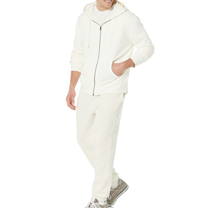 <b>Men's</b> <b>White</b> Cotton Fleece Hoodie Zipper <b>Sweatshirt</b> Set Casual Regular Fit Solid Colour <b>Men</b> Zipper Hoodie - Product Image 1