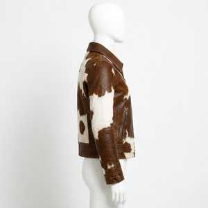 Veste de motard en cuir véritable pour homme, motif en cuir de vache, col rabattu, fermeture éclair, coupe classique, hiver, décontractée - Product Image 5