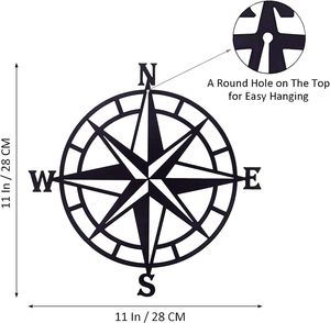 Black Metal Compass Rose Wall Art Nautical Compass <b>Star</b> Cutout <b>Hanging</b> Wall Decor for Home Living Room Bedroom Outdoor Patio - Product Image 6
