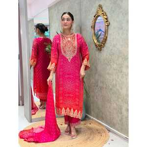 Beaux vêtements traditionnels chinois vêtements de fête élégants haut bas ensemble Dupatta - Product Image 6