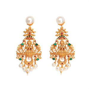Pearl Earrings with Goddess Lakshmi Style Design - Product Image 1