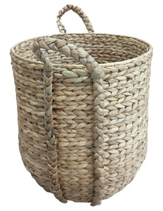 Woven Water Hyacinth Eco-Friendly Modern Laundry <b>Basket</b> with Handle Storage Hamper for Living Room <b>Bathroom</b> Home Organization - Product Image 5