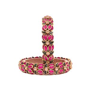 Bracelets en alliage plaqué or à motif de fleur de lotus avec strass en cristal rose, bijoux de fête vintage pour femmes - Product Image 4