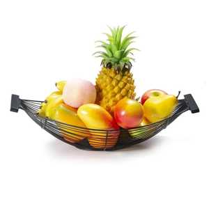Modern Black Metal Wire <b>Hammock</b> Fruit Bowl with Handles Decorative Tabletop Centerpiece Basket for Kitchen Countertop Storage - Product Image 1