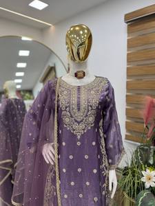 Premium Party Wear Fandy Silk Kurti Palazzo Set with Heavy Embroidery and <b>Net</b> Dupatta - Product Image 3