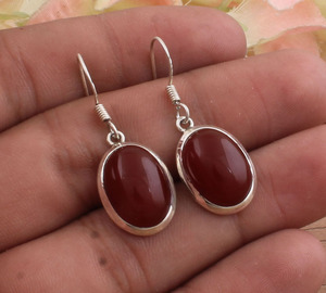 Boucles d'oreilles pendantes en jaspe rouge naturel, perles en argent sterling 925, bijoux en pierre précieuse rouge véritable pour femmes, fête, luxe - Product Image 1